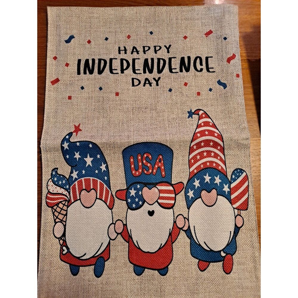 NEW Home‎ & Garden 1pc Double Sided Happy Independence Gnome Garden Flag 12x18